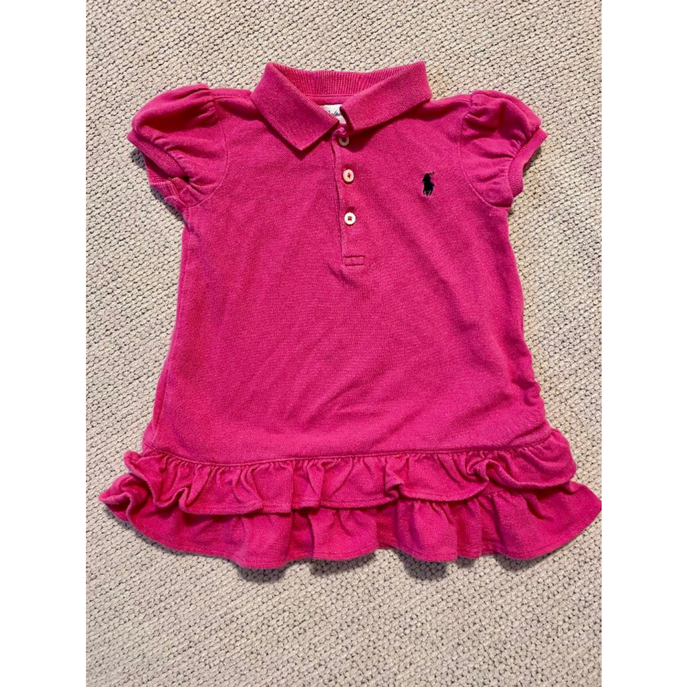 Ralph Lauren Girl's Ruffle Tiered Peplum Puff Sleeve Dress Baby 3M Pink